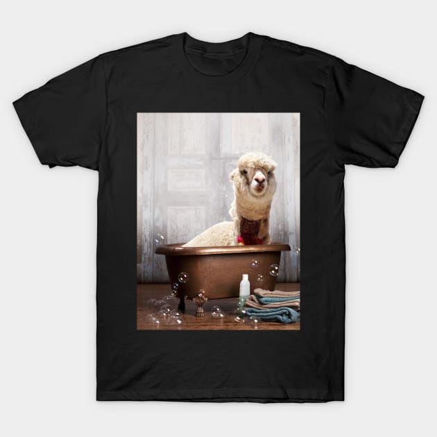 Llama in the Bathtub T-Shirt by DomoINK